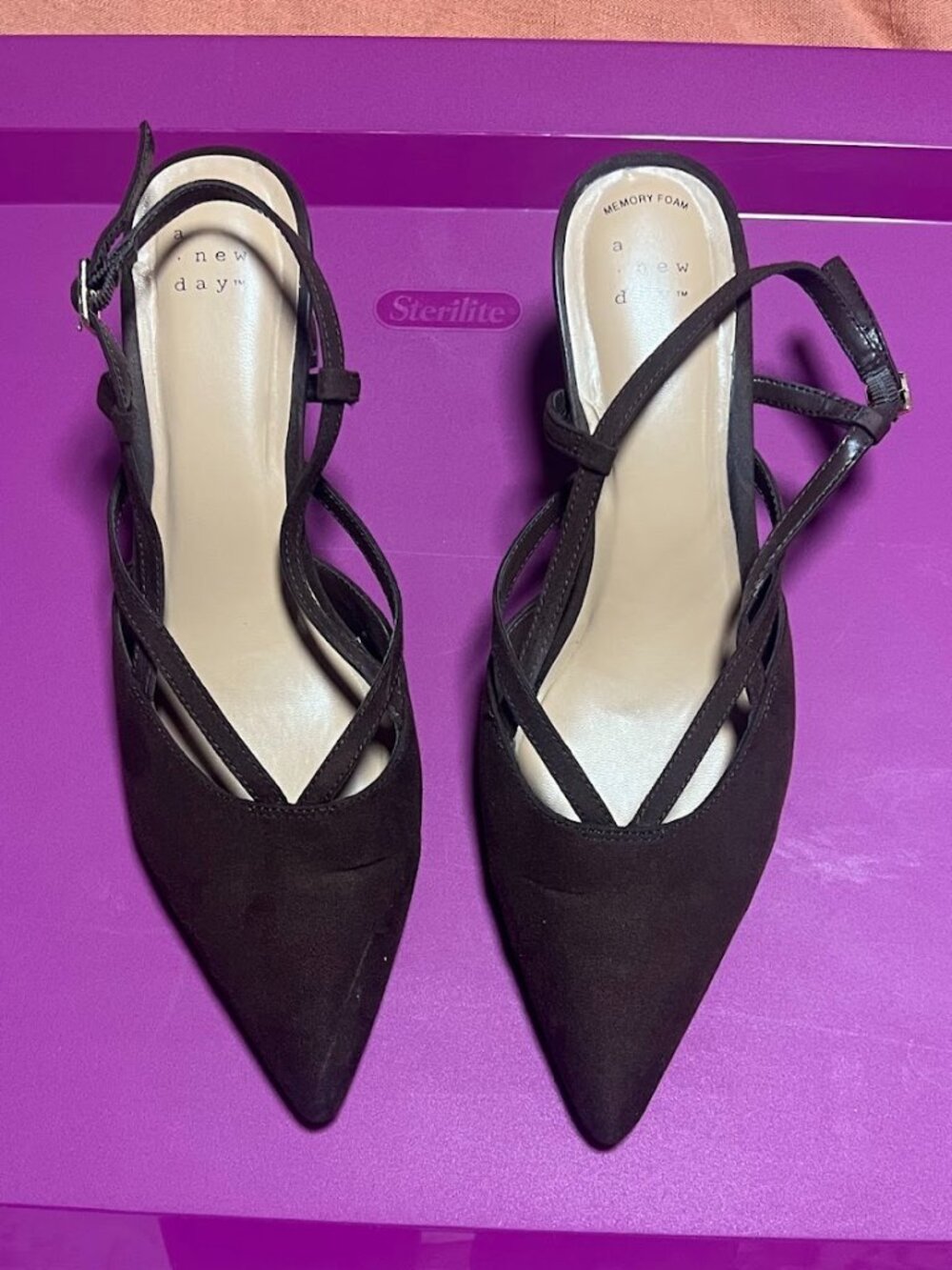A New Day SZ 8.5 Espresso Brown Pointed Toe Heels Office Siren 90s Minimalist